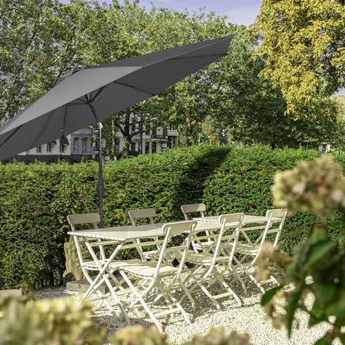 Sekey 270cm Garden Parasol | Grey Round Patio Umbrella with Crank & Tilt