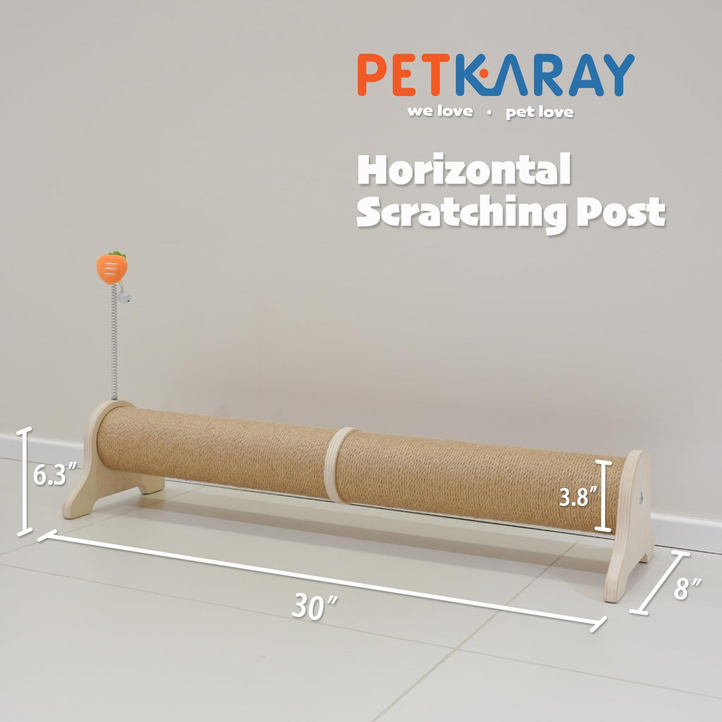 Horizontal Cat Scratching Post | 30" Sisal Scratcher with Toy