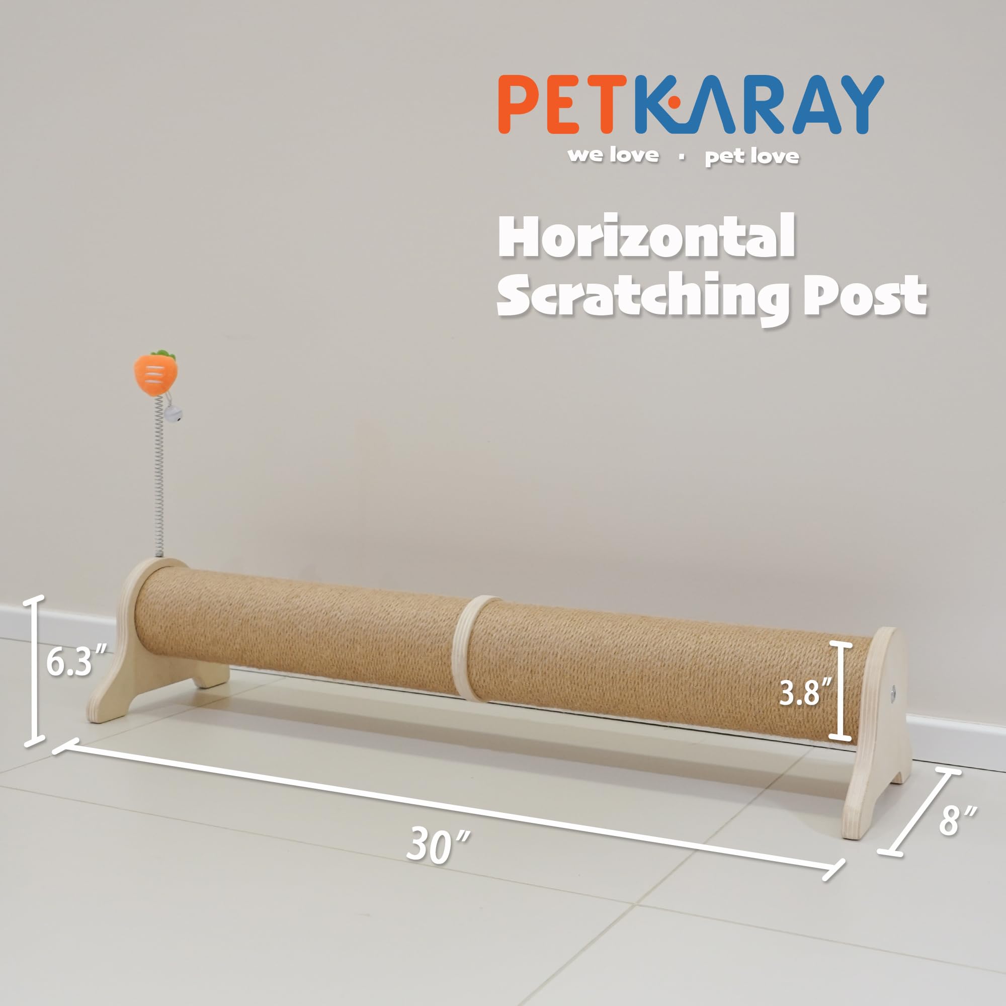 Horizontal Cat Scratching Post | 30" Sisal Scratcher with Toy