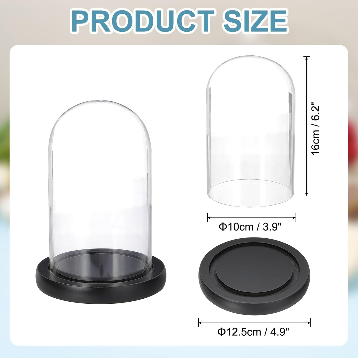 sourcing map Glass Cloche Display Dome, 6.2" x 3.9" Glass Dome Display Case Wood Base Tabletop Jar Case Decorative Bell Jar for Plant Home Decor - image 2
