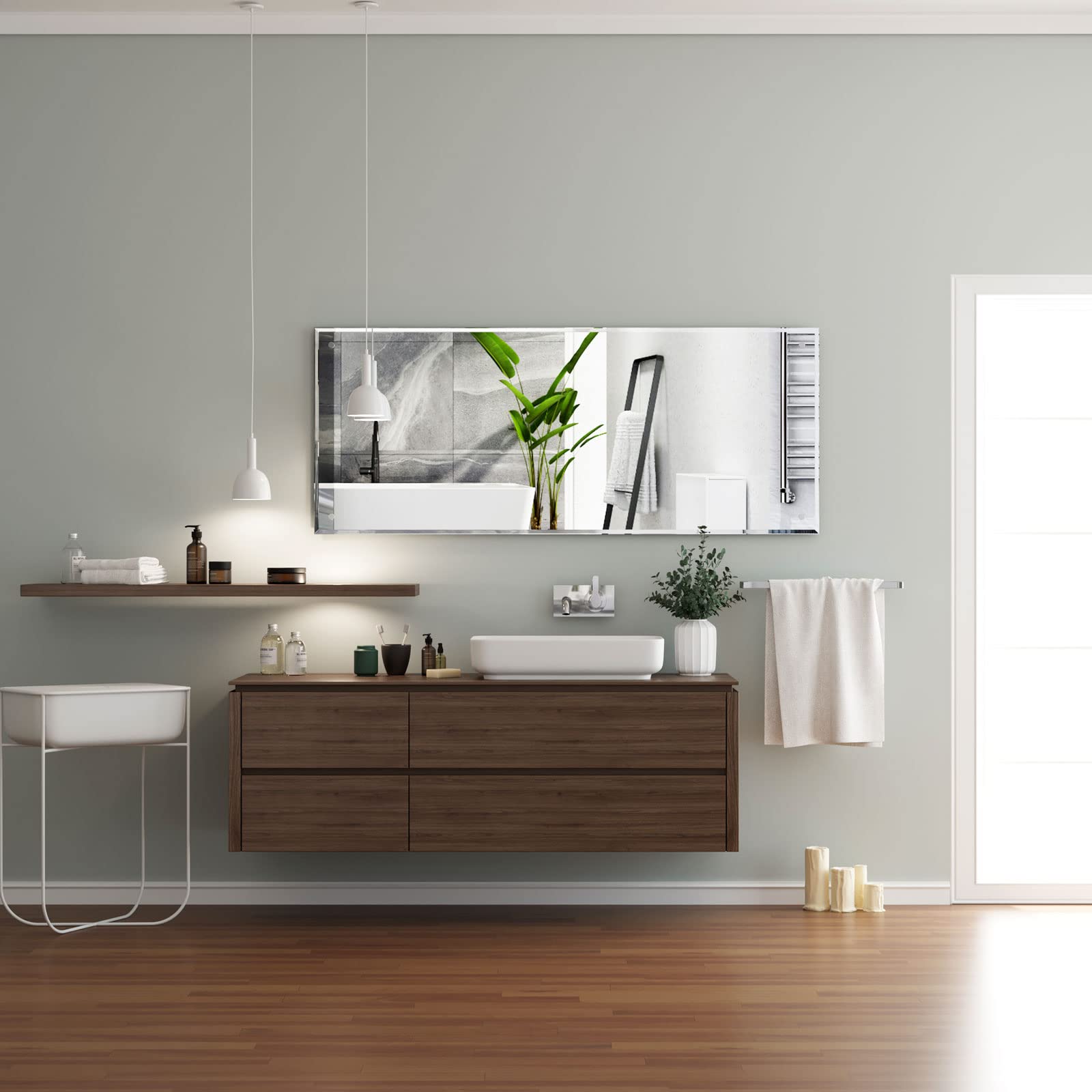 Dripex Frameless Rectangle Wall Mirror | 110x45cm Bevelled Edge Glass