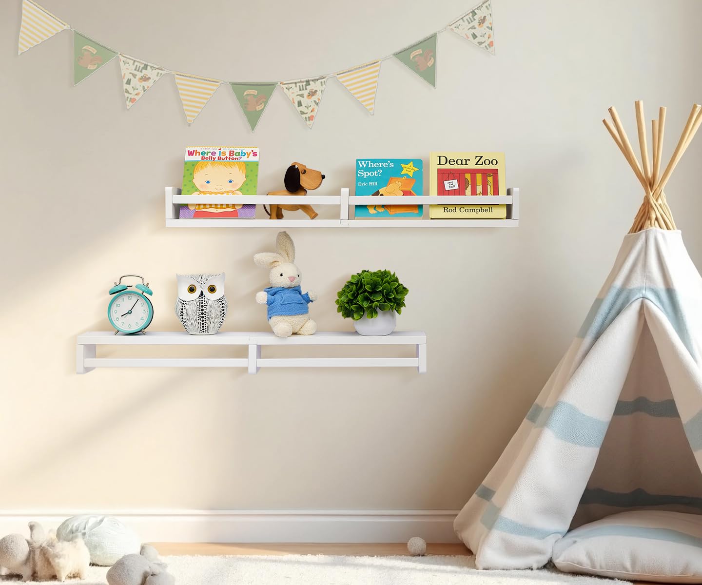 Gieanoo Nursery Book Shelves | Set of 2 White 80cm Solid Wood Floating Shelves
