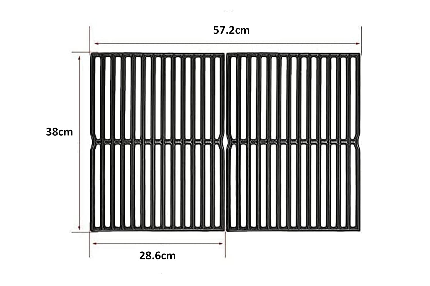 Denmay Cast Iron Grill Grates for Weber Spirit 200 & 500, 38x28.6cm - 2 Pack