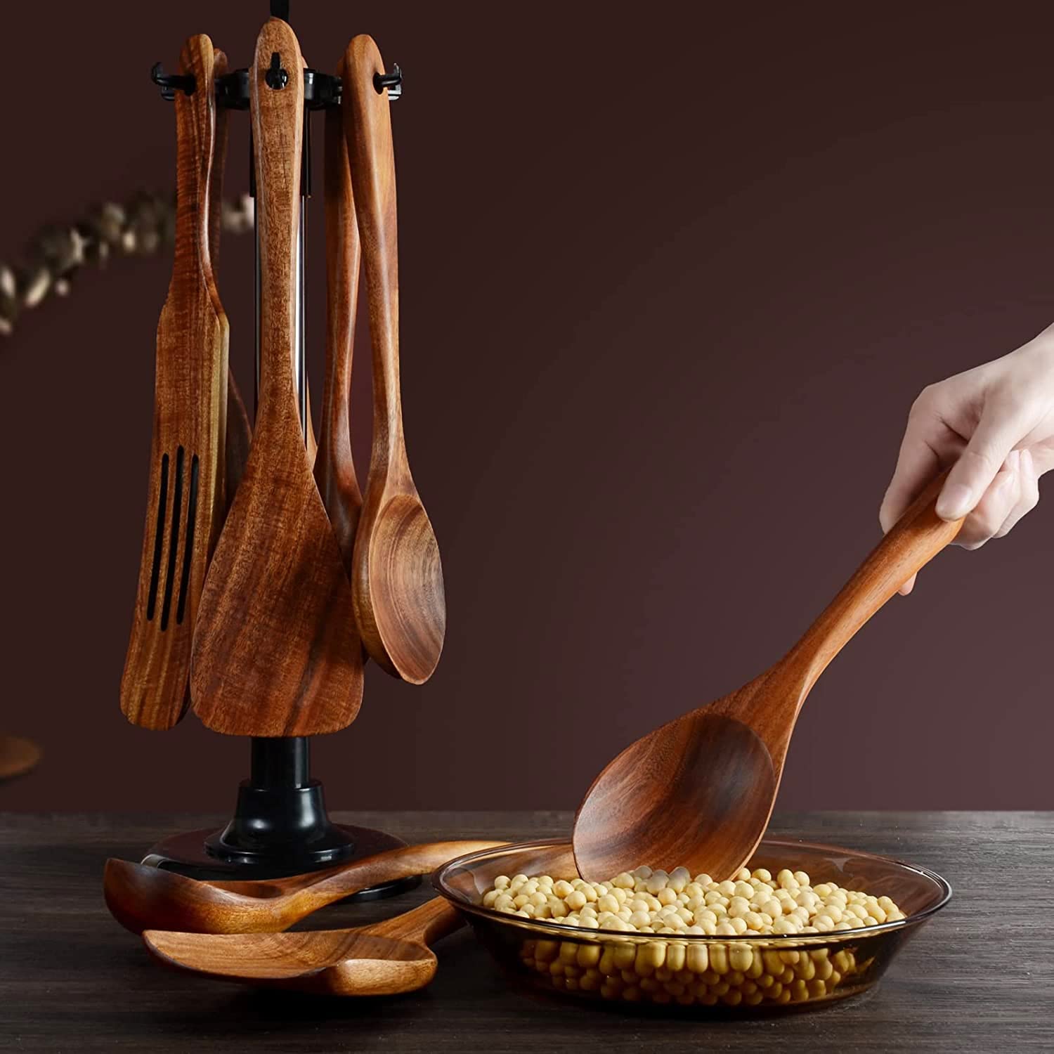 BOKALAKA 12-Piece Wooden Spoons for Cooking – Natural Teak Utensils Set