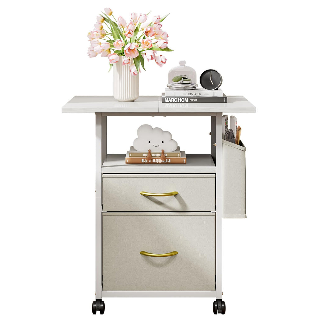 Printer Stand with 2 Fabric Drawers Mobile File Cabinet,End Table On Wheel