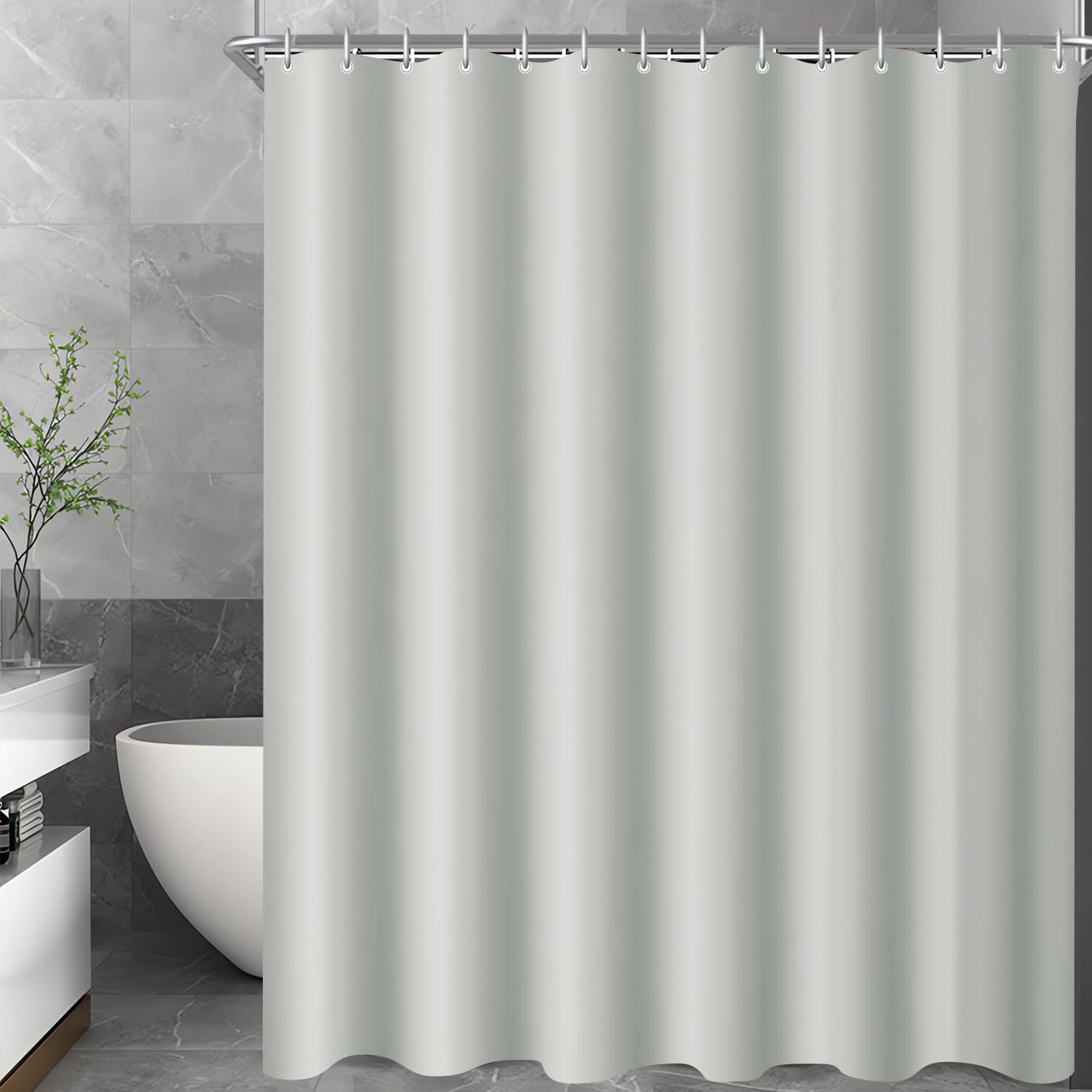 Lerores Grey Shower Curtain – 150x180cm Anti-Mould Weighted Polyester