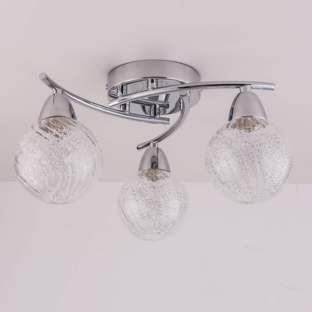 Aurolite Bolla 3-Light LED Semi Flush Ceiling Light | Polished Chrome, 12W