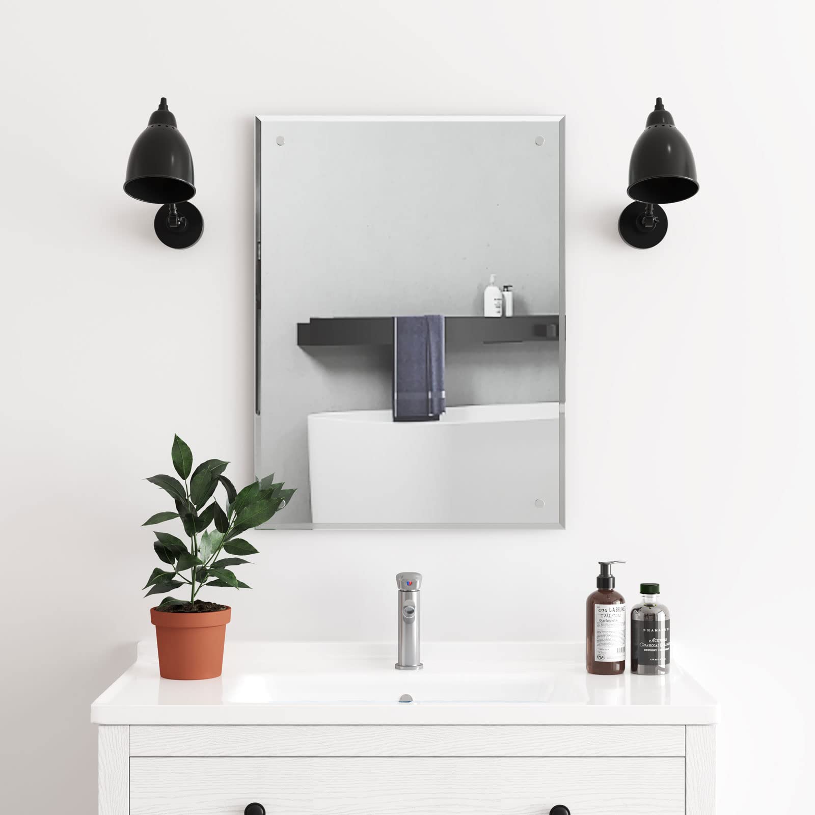 Dripex Frameless Rectangle Wall Mirror | 60x45cm Bevelled Edge Glass