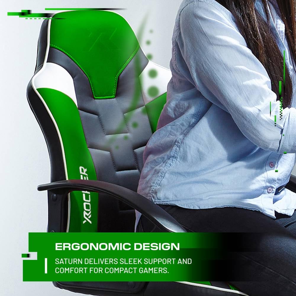 X-Rocker Saturn Mid Back Compact Gaming Chair for Kids & Teens - Ergonomic, Comfortable, Height Adjustable, Wipe-Clean Faux Leather - Black/Green - image 5