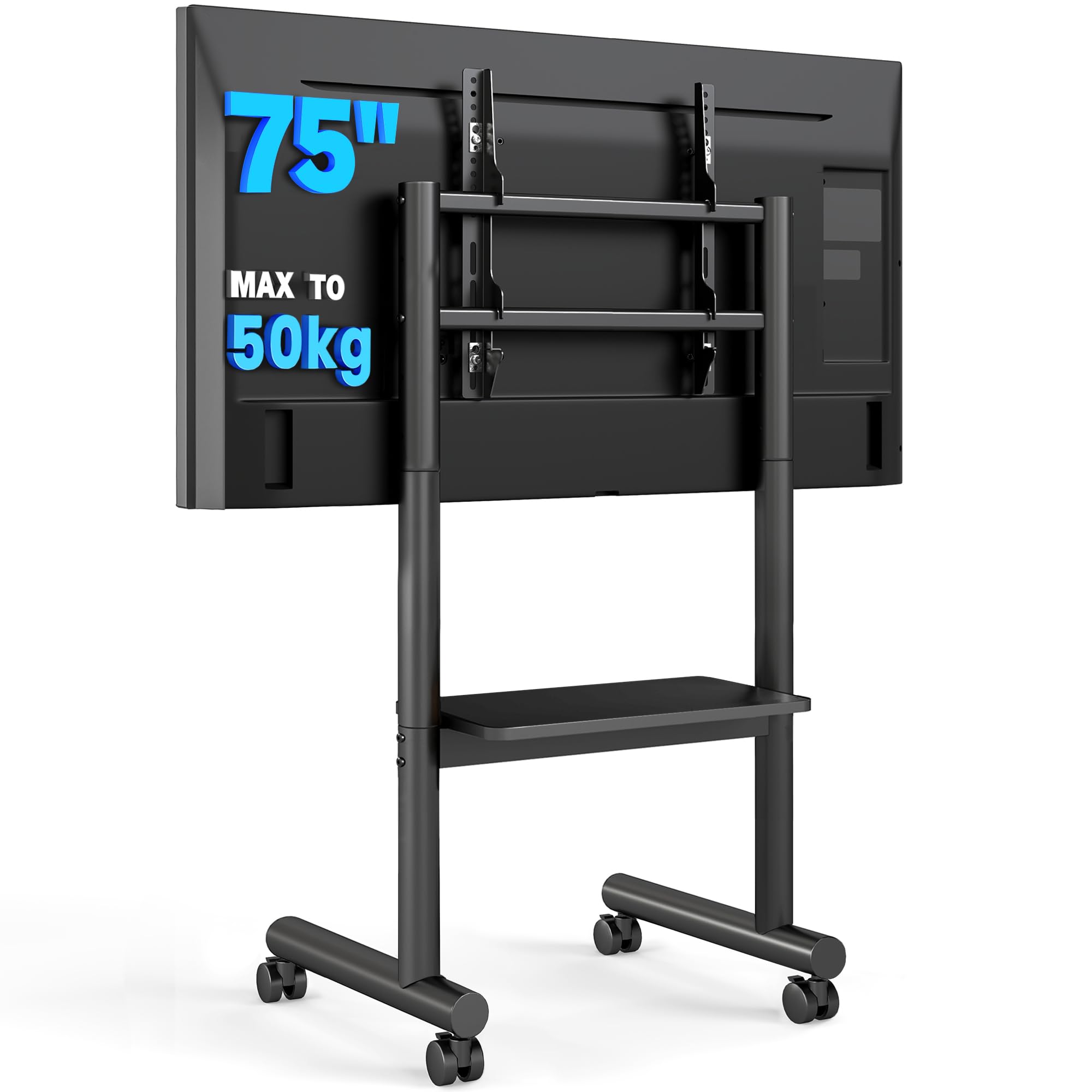 5Rcom Mobile TV Stand on Wheels - Rolling Trolley for 40-75 Inch Screens