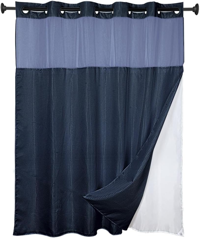 Waffle Shower Curtain with Snap-In Liner | Hookless Blue
