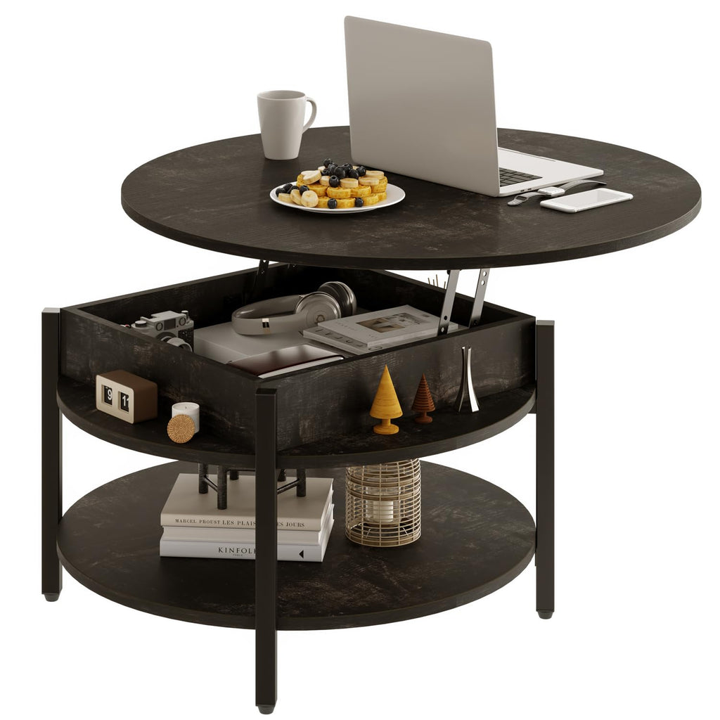 Mossora 68cm Black Oak Round Lift Top Coffee Table with Hidden Storage - image 1
