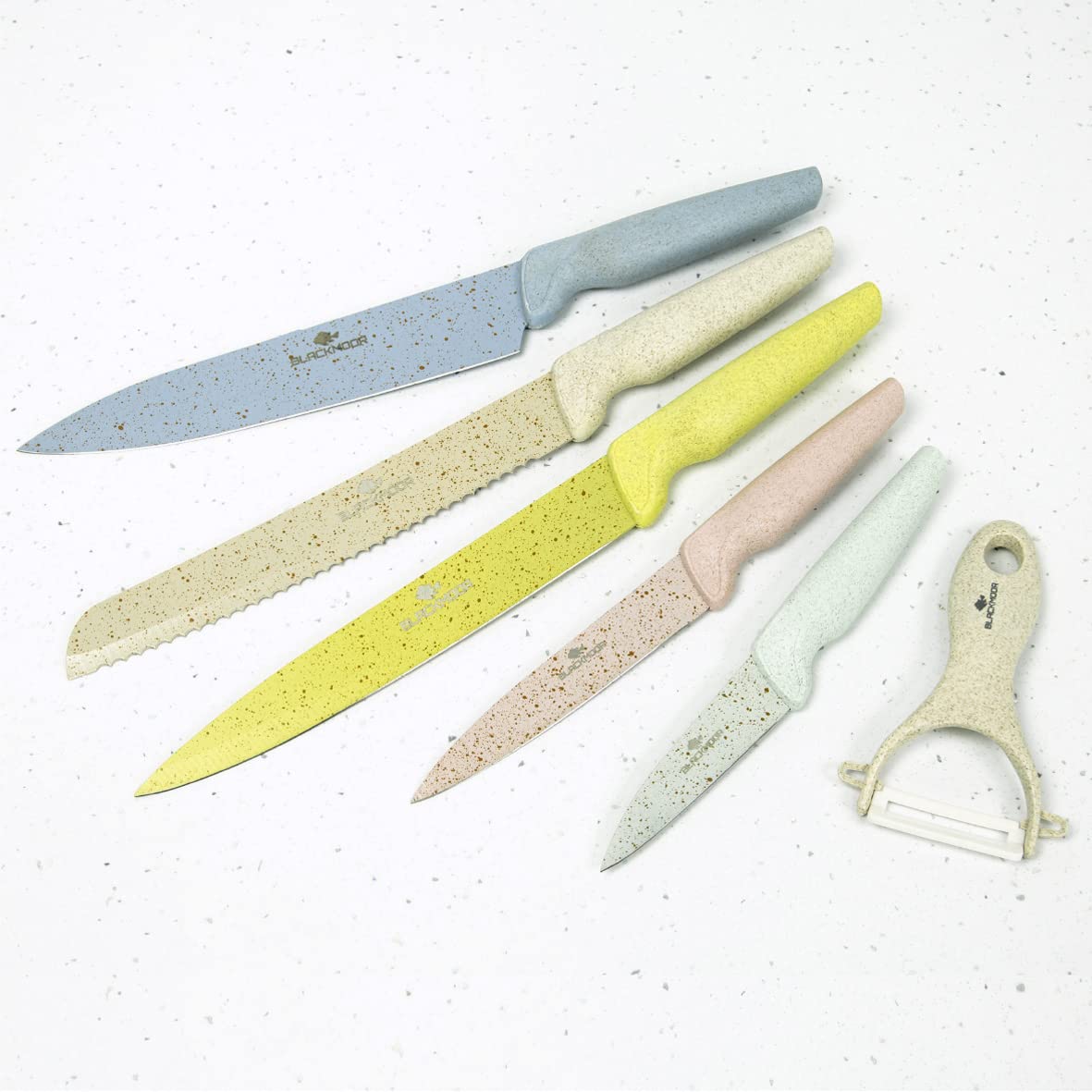 Blackmoor 5 Piece Knife Set with Ceramic Peeler – Marble Coated Cutlery