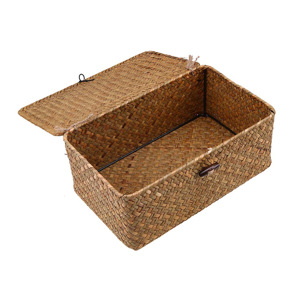 Wicker Storage Basket Woven Rattan Storage Box With Lids Seagrass Laundry Baskets Makeup Organizer For Bathroom, Living Room, Kitchen M