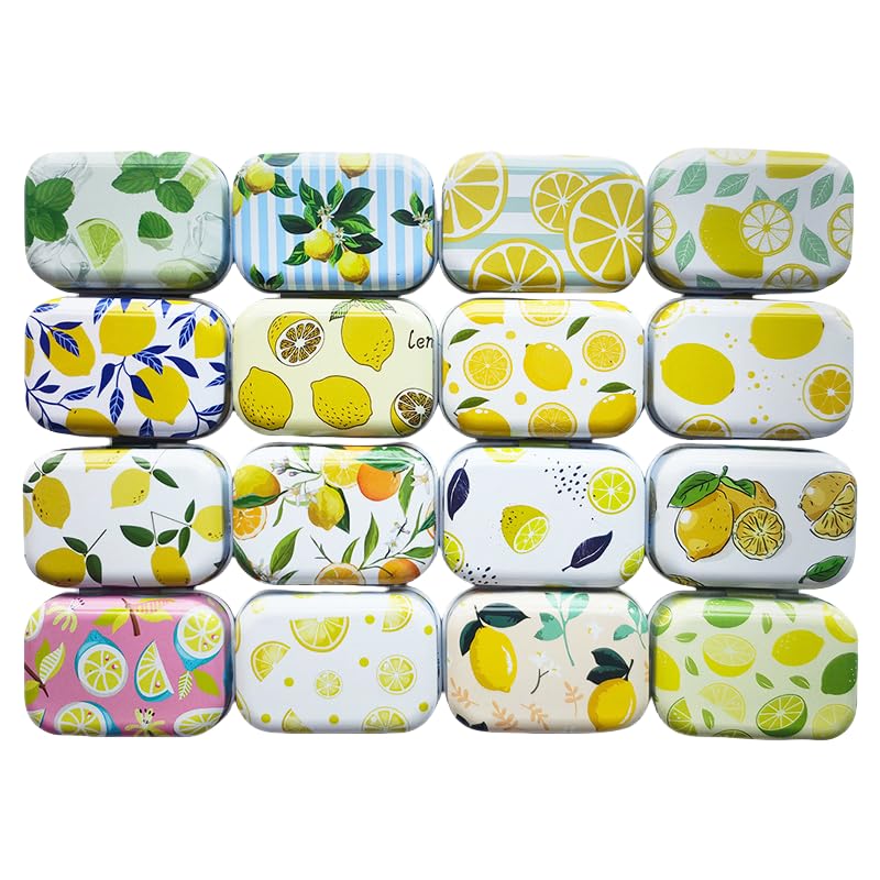 CCUUHJ 8 Pack Rectangular Small Metal Hinged Tins - Empty, Basic Necessities Tins for Candies, Jewelry - 6X4X2.5 CM Lemon - image 1