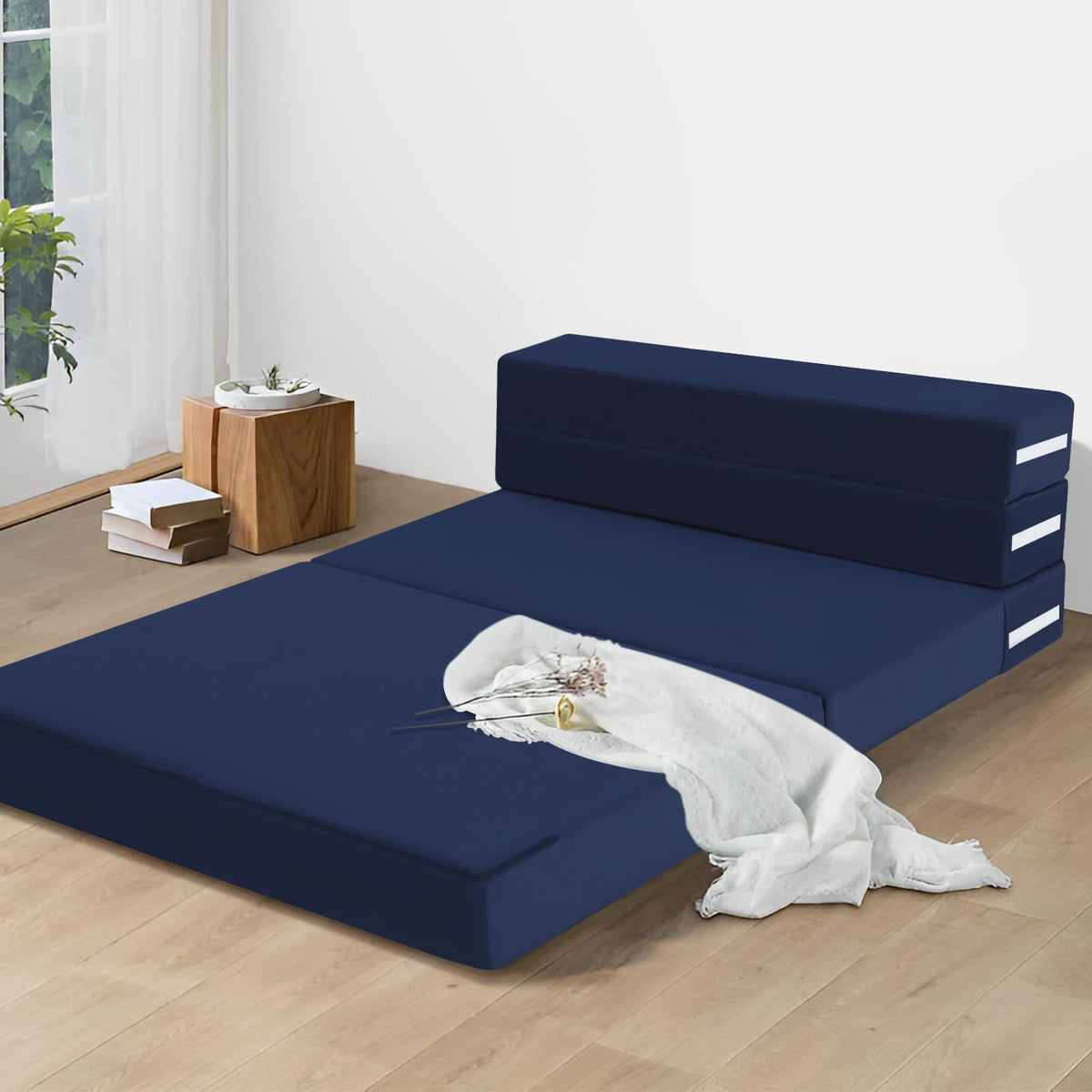 MeMoreCool Folding Floor Mattress Double, Fold Out Sofa Chair, Navy - image 2