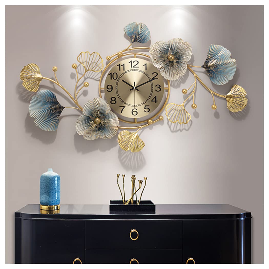 Large Silent Wall Clock | Modern Ginkgo Leaf Metal Art