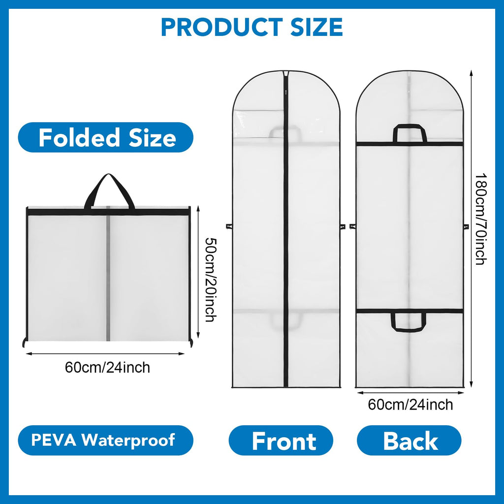 Dntorx 2PCS Long Dress Bags Covers PEVA Wedding Dress Bags 71in, White - image 5