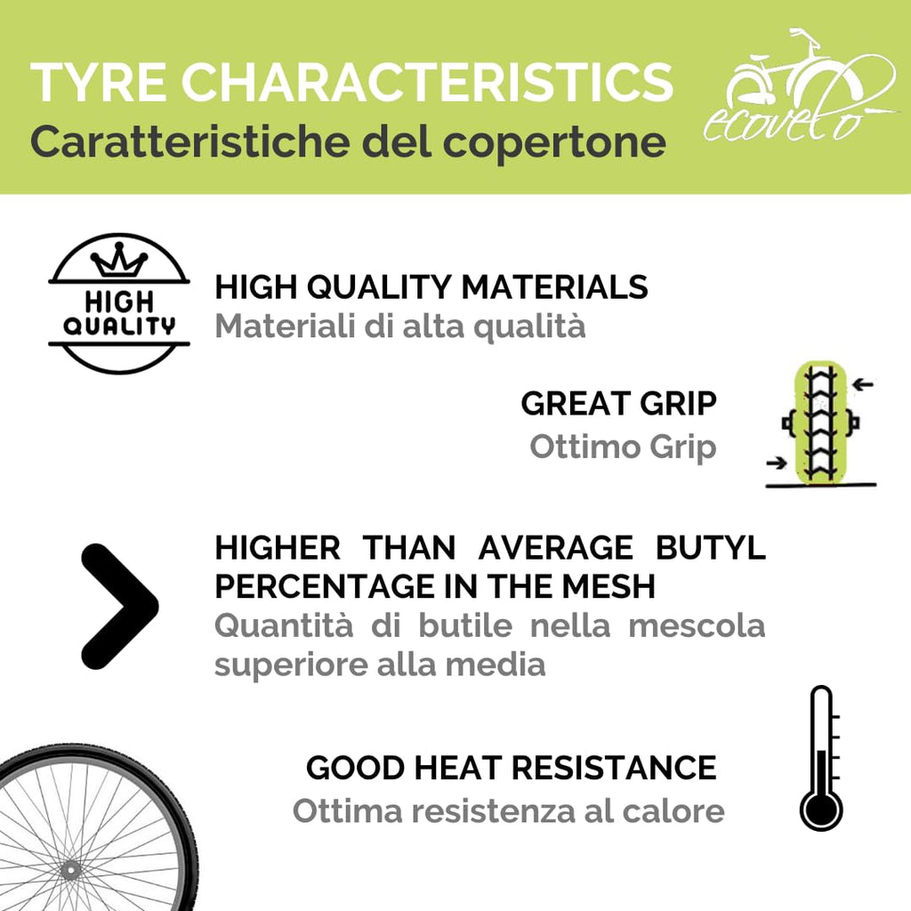 Ecovelo 700 x 35C Road Bike Tyres - Pair of Black City Trekking Tyres