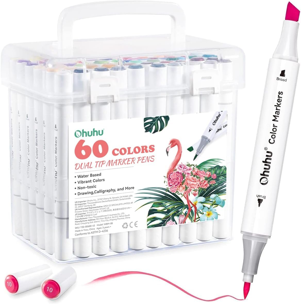 Ohuhu 60 Colors Water-Based Markers – Dual Tip Art Pens for Anime