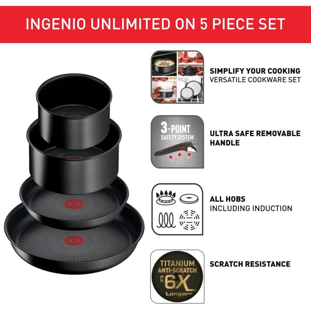 Tefal Ingenio Unlimited ON 5-Piece Non-Stick Induction Pan Set – Black