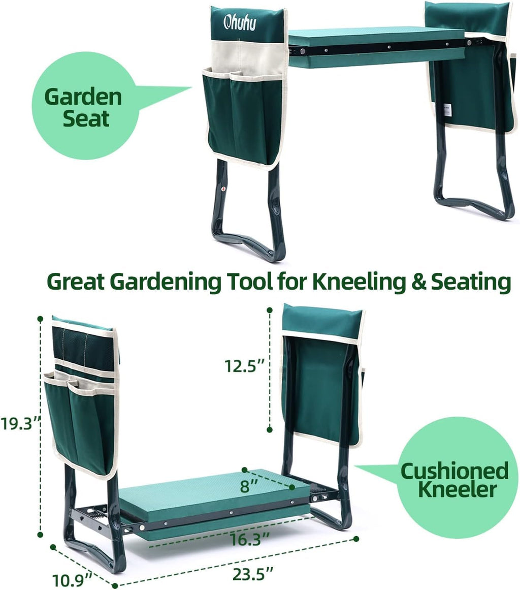 Ohuhu Garden Kneeler and Seat | Foldable Stool with EVA Pad & 2 Tool Bags