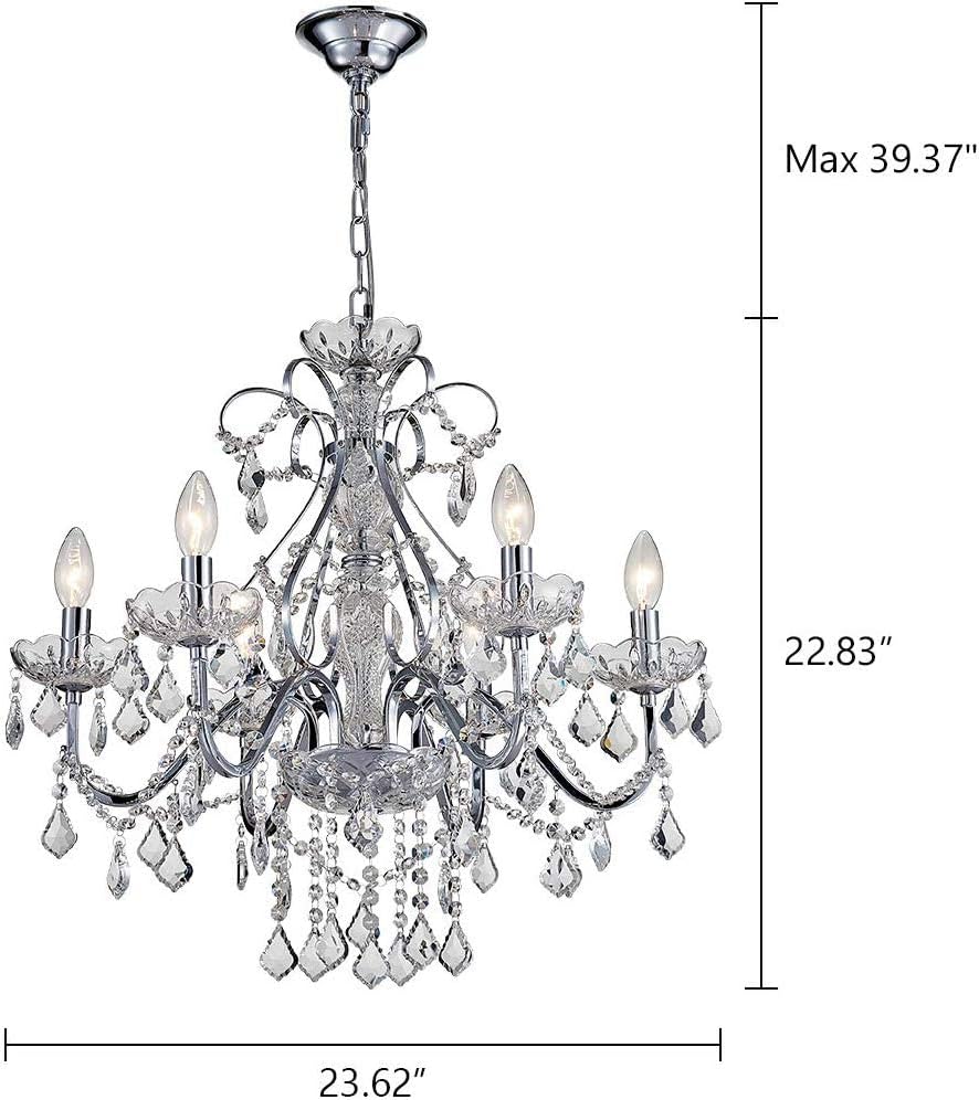 Bestier Modern Crystal Pendant Chandelier – Chrome 6-Light Fixture