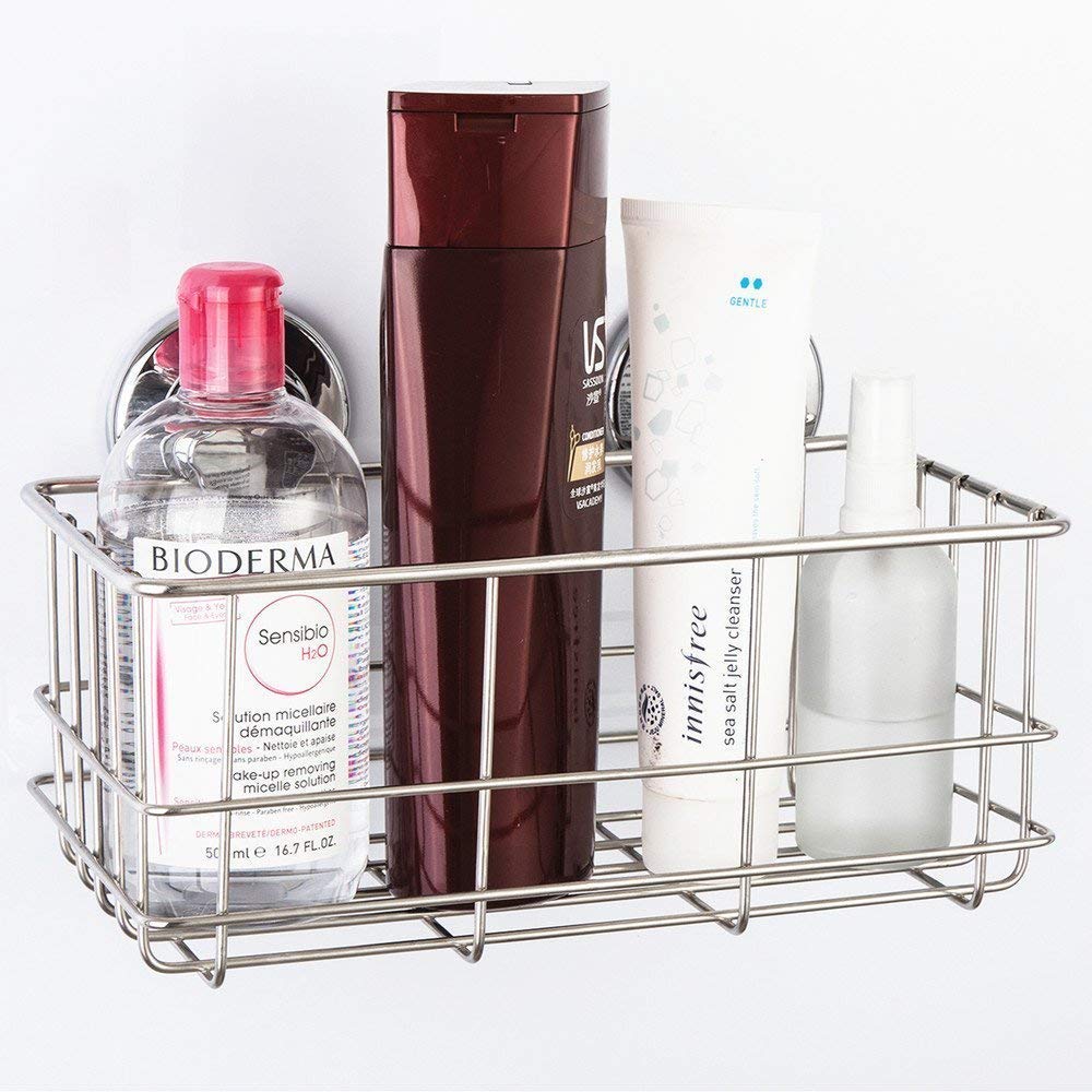 SANNO Suction Cup Shower Caddy – Rustproof Stainless Steel Basket, 2-Pack