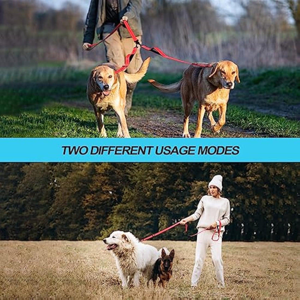 PetBonus Double Dog Leash | No Tangle Reflective Dual Lead with 4 Handles