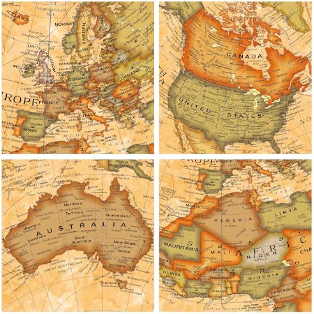 Exerz 30cm Antique World Globe | Rotating Vintage Map with Wood Base