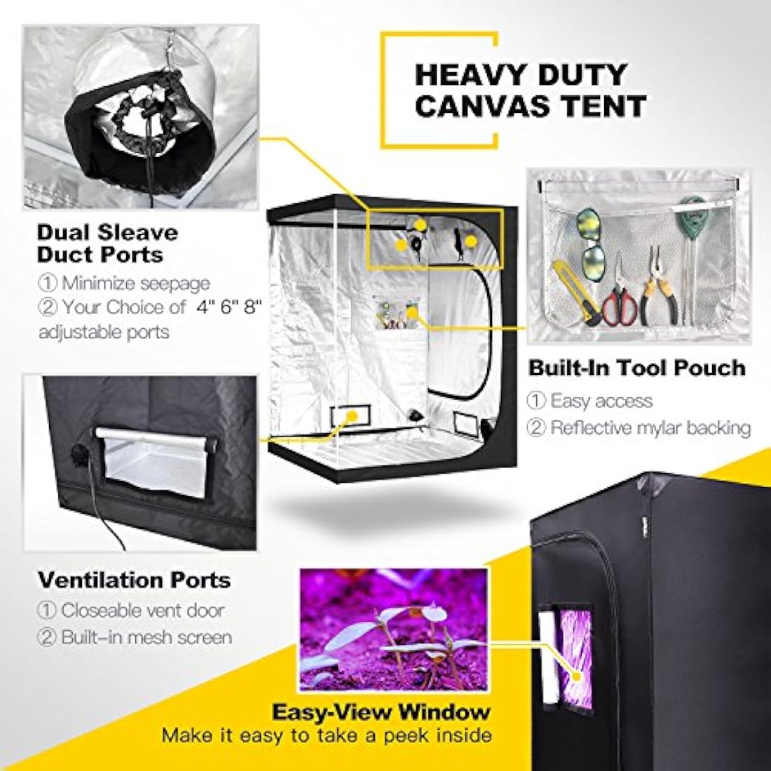 iPower Mylar Hydroponic Grow Tent | 48x48x80-Inch Reflective Indoor Tent