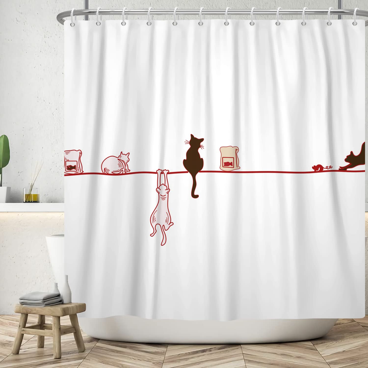 Ttincceer Funny Cat Shower Curtain | 71x71 Waterproof Polyester Bath Decor
