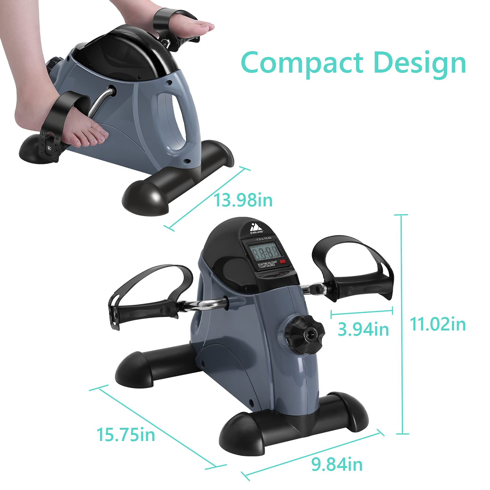 EVOLAND Mini Exercise Bike – Under Desk Pedal Exerciser with Handle | Black