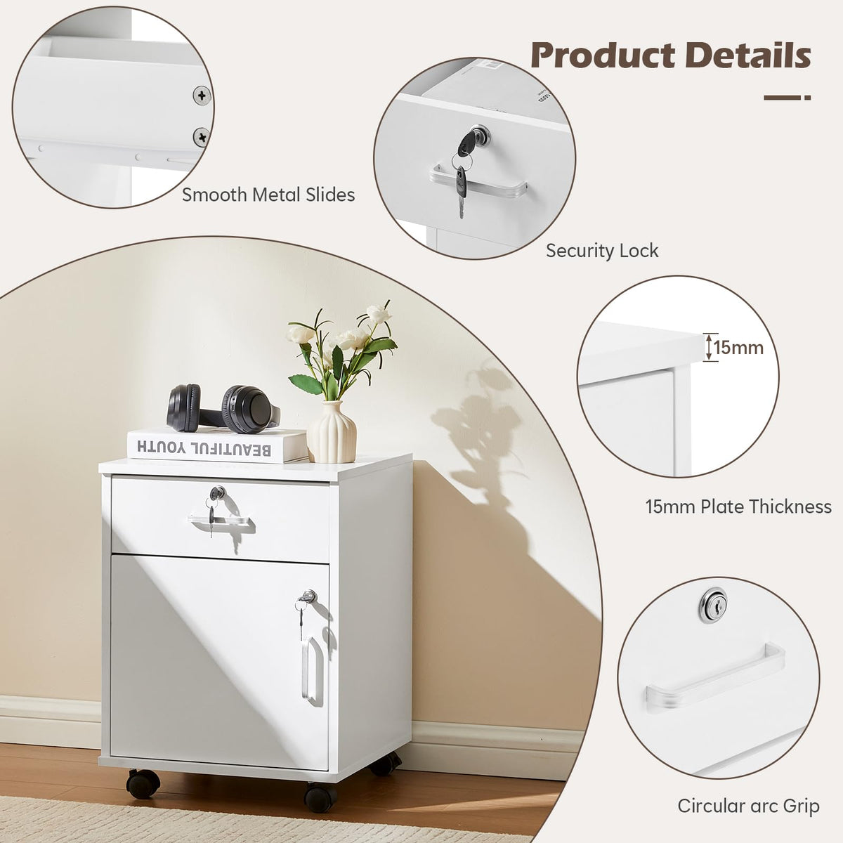 TUKAILAi Mobile Filing Cabinet, Lockable Drawer and Cabinet for Home Office - image 4