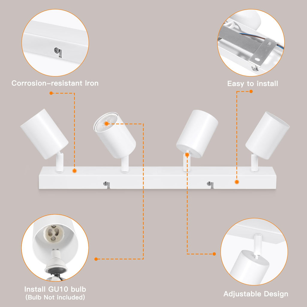 Ketom 4-Way Adjustable Ceiling Spotlight – Modern White GU10 Metal Light