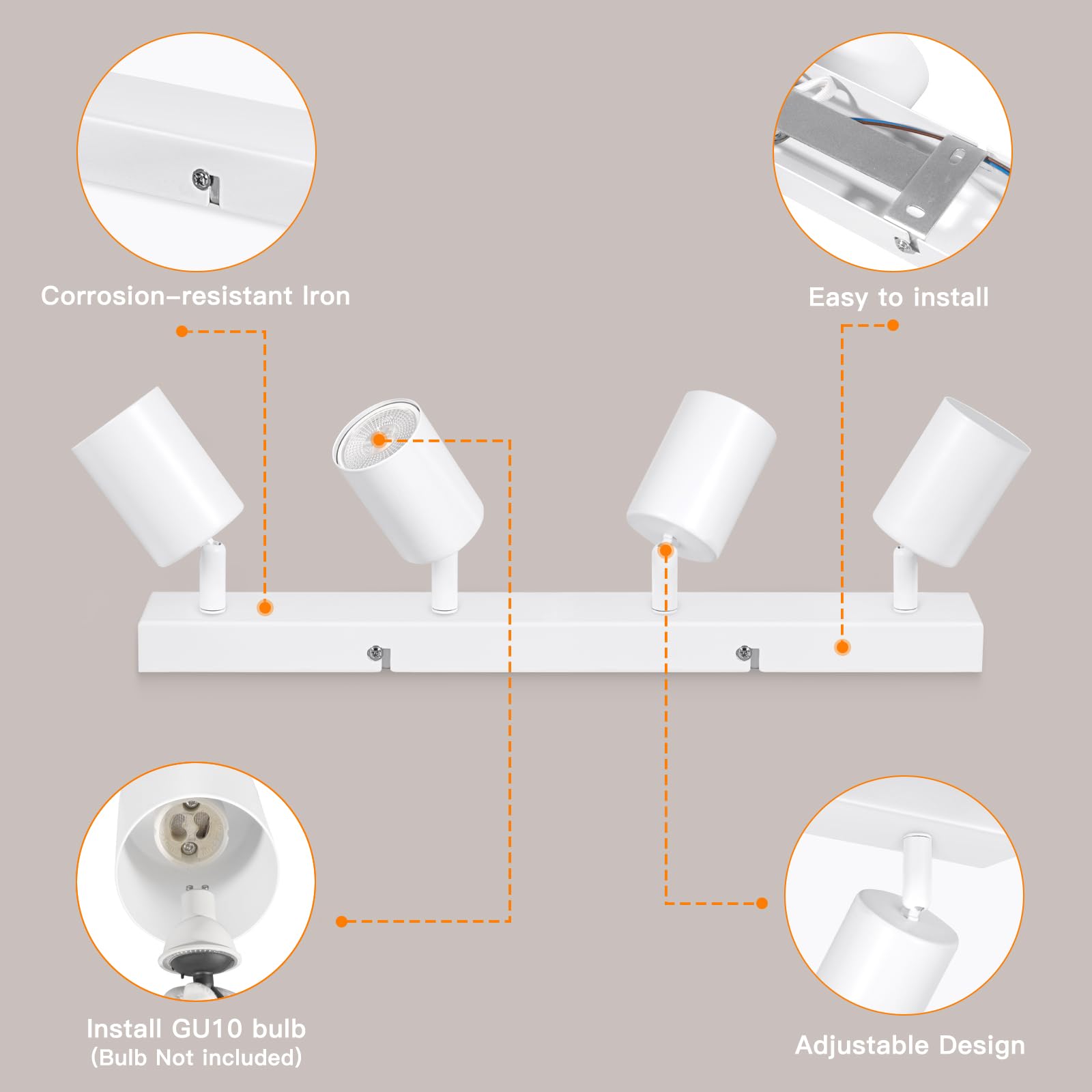 Ketom 4-Way Adjustable Ceiling Spotlight – Modern White GU10 Metal Light