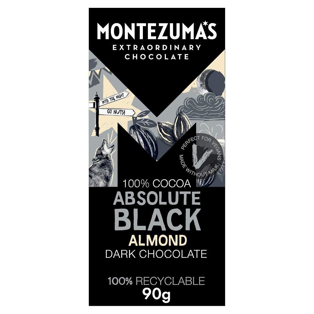 Montezuma's Absolute Black 100% Cocoa Dark Chocolate with Almonds - 6x90g