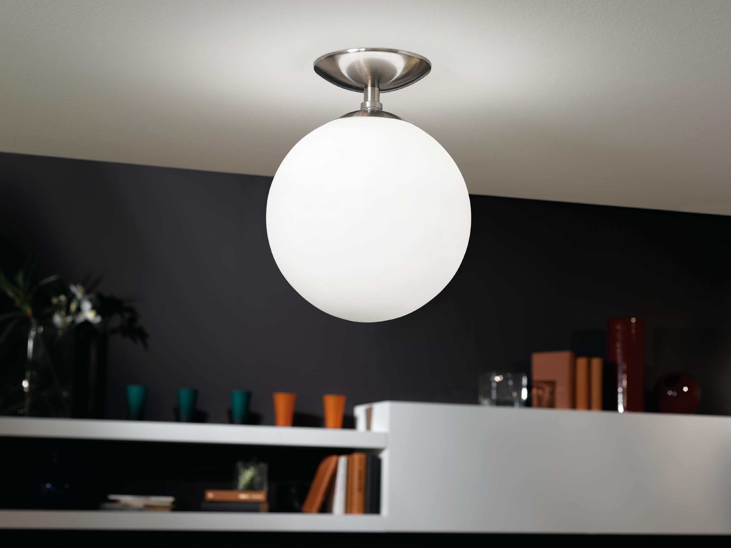 Eglo Rondo Ceiling Light – Matt Nickel Steel with Opal Glass E27