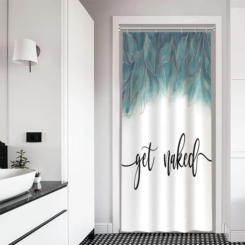 Xiaoterna Blue Gold Flora Shower Curtain | Waterproof Polyester Fabric