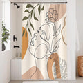 Abstract Boho Shower Curtain | Green Leaves Waterproof Fabric
