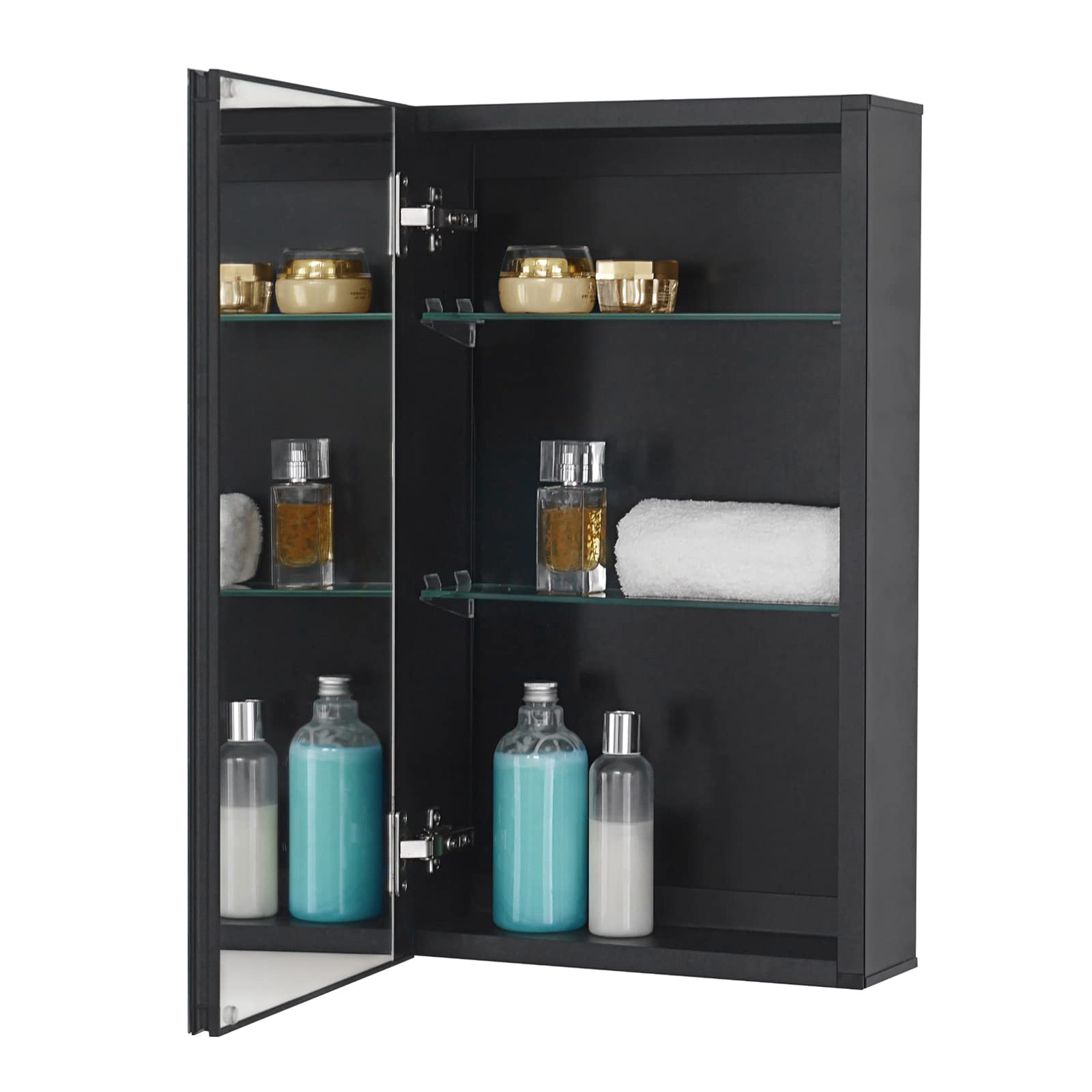 Fundin Black Aluminum Bathroom Mirror Cabinet | 36x61cm Recessed Mount