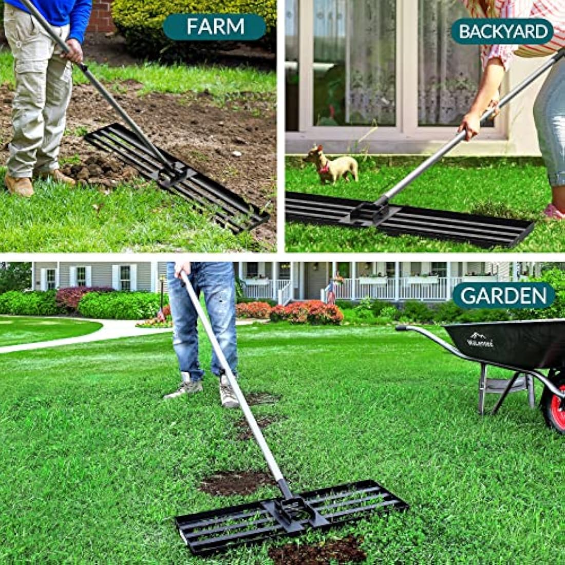 Walensee Lawn Leveling Rake | 76x25cm Heavy Duty Stainless Steel Tool