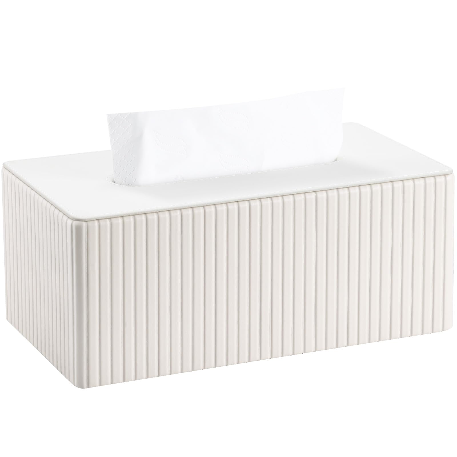 KINGFOM PU Leather Tissue Box Cover – White Rectangle Napkin Holder