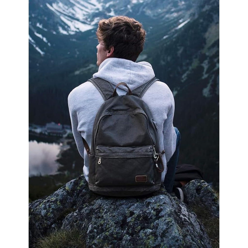 Muzee Canvas Laptop Backpack – Anti-Theft School Daypack with USB Port