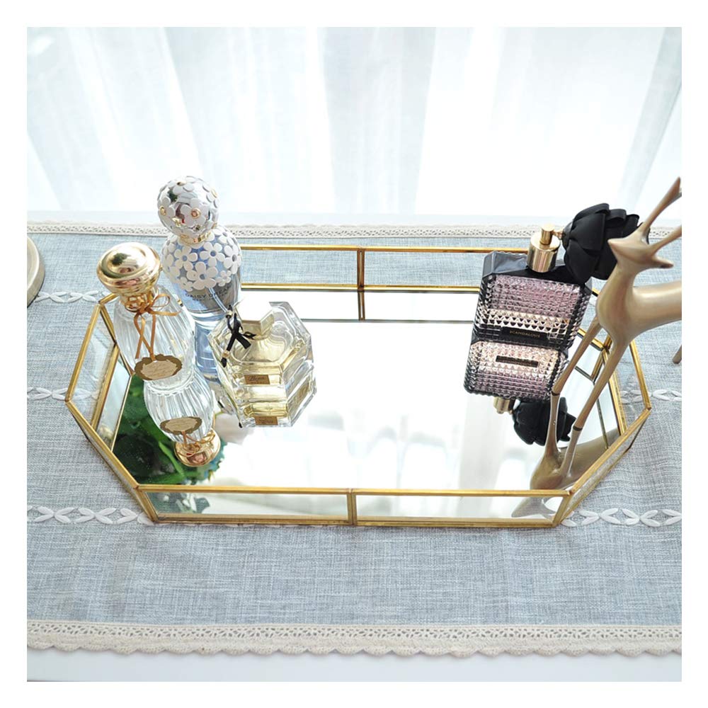 Jolof Store Gold Mirrored Glass Tray – Large Polygon Jewelry Organizer