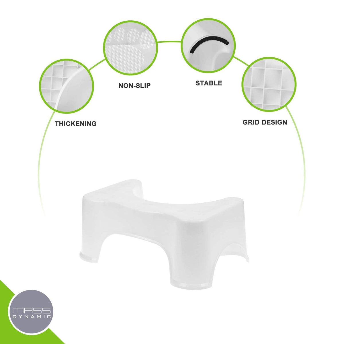 MASS DYNAMIC Squatting Toilet Stool Non-Slip Bathroom Squat Aid Stool Proper Toilet Posture Footstool 8" Standard - image 3