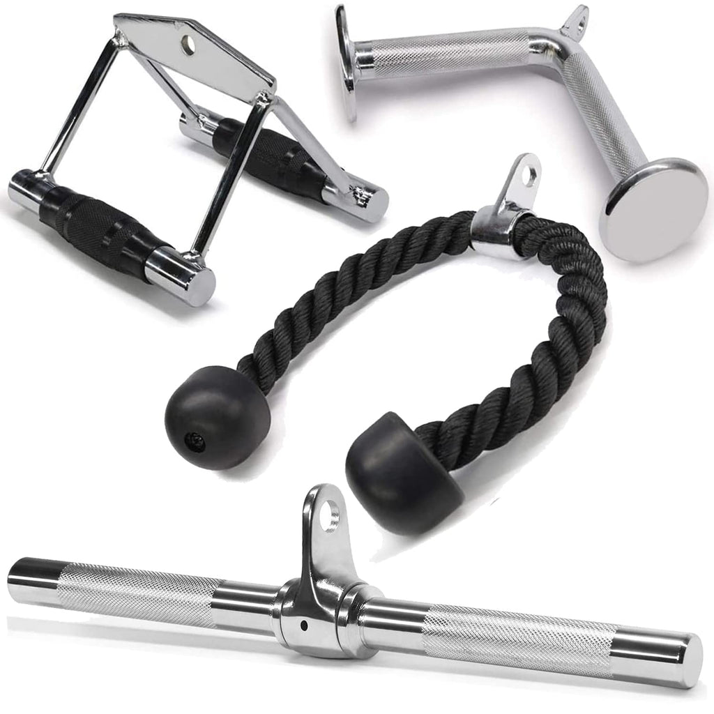 Yes4All 4-Piece Cable Attachment Set: Tricep Rope, V-Bar, and Straight Bar