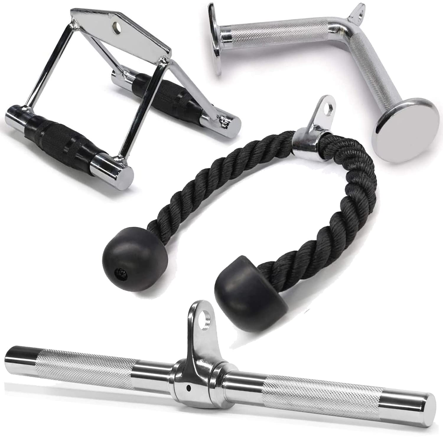 Yes4All 4-Piece Cable Attachment Set: Tricep Rope, V-Bar, and Straight Bar
