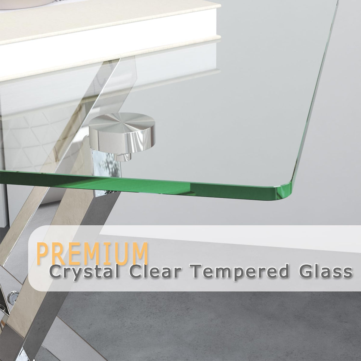 GOLDFAN Small Glass End Table with Chrome Legs for Living Room Square Side Table Modern Contemporary Nightstand for Bedroom Glass&Chrome Legs - image 3
