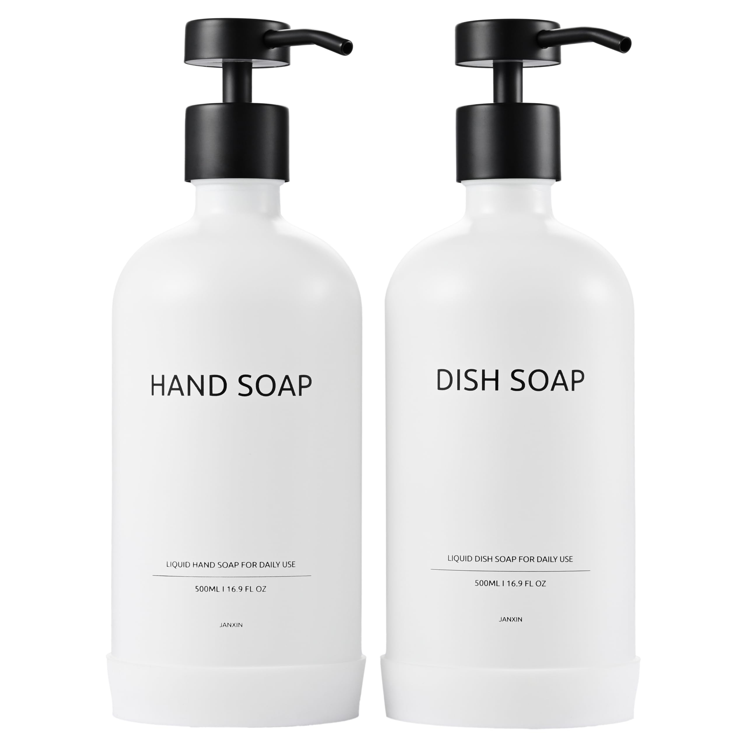 Janxin Set of 2 Glass Soap Dispensers 500ml with Non-Slip Silicone Base